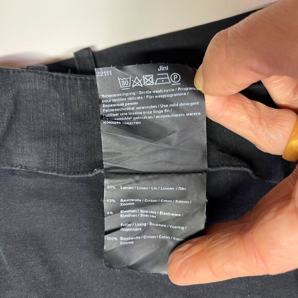 Annette Gortz Size 42 (US 12) Black Cuffed Pants Stretch Linen Blend - Picture 8 of 9